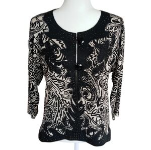 ❌️RESERVED❌️Chico's Black Cream Glitz and Glam Cardigan Sweater Size Medium/8